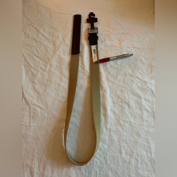 Coach Mens Brown Leather Khaki Canvas Belt Size 38 Silver Tone Buckle NWT - Picture 2 of 5